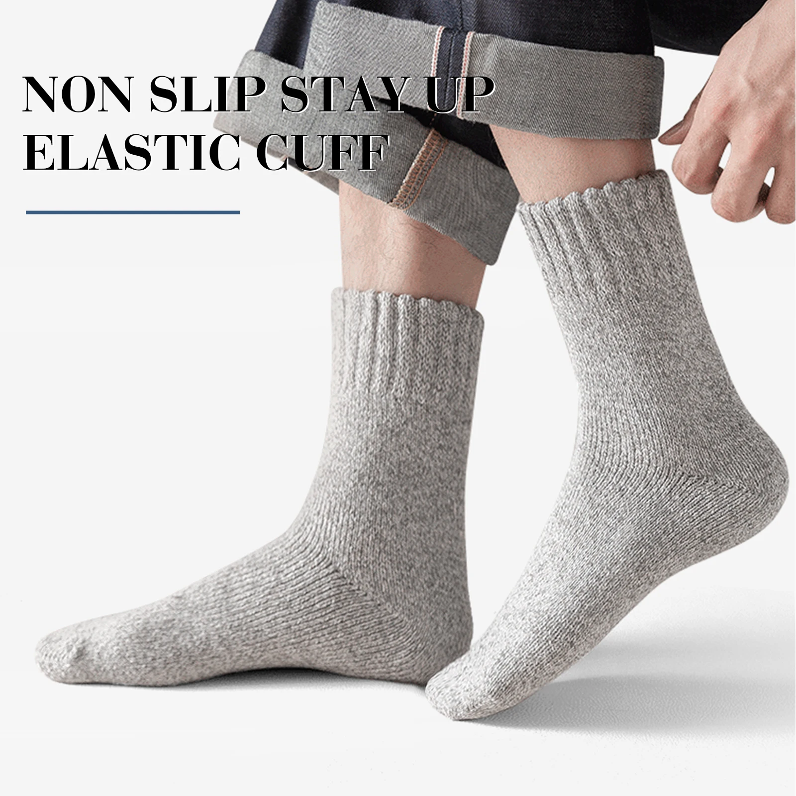 SIMIYA 5 Pairs Wool Socks Mens Thermal Hiking Socks Warm Winter Socks Soft Crew Socks Cotton Socks Against Cold US 7-13