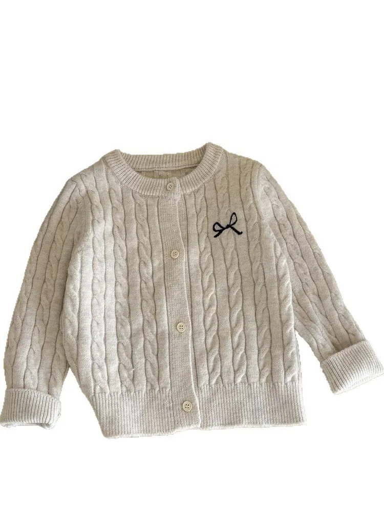 

Girls Knitted Cardigan Pure Color Spring Autumn Sle Children's Faion Baby Sweater Coat Sweet Sle Long Sve round Ne