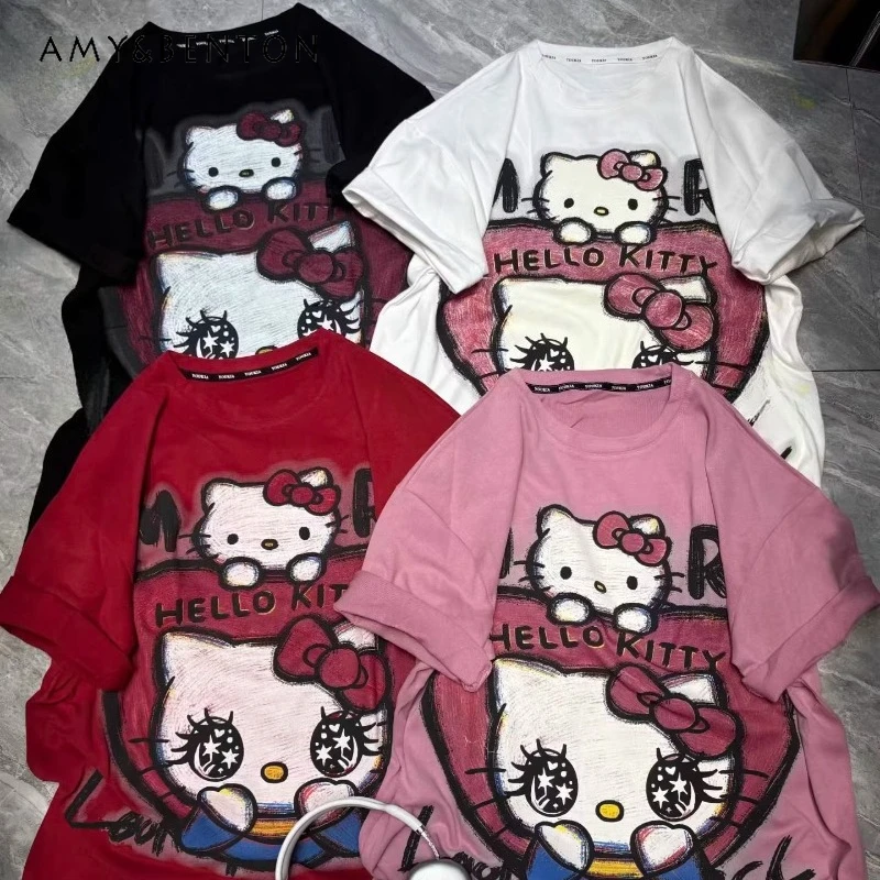 

Весна 2026, милые возрастные футболки средней длины, женские свободные футболки с героями мультфильмов, стильные женские футболки с короткими рукавами