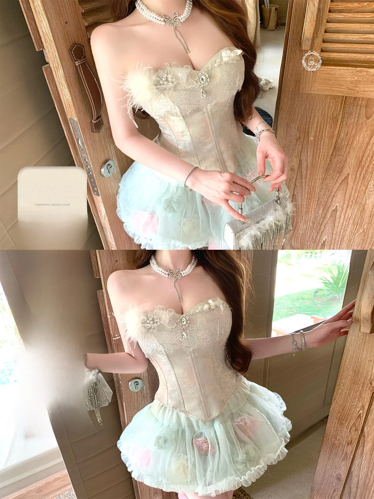 years Pure Desire Cloud ort Skirt Set with Embroidered Fibone Strapl Top Breathable Lightweight Polyester Fabric