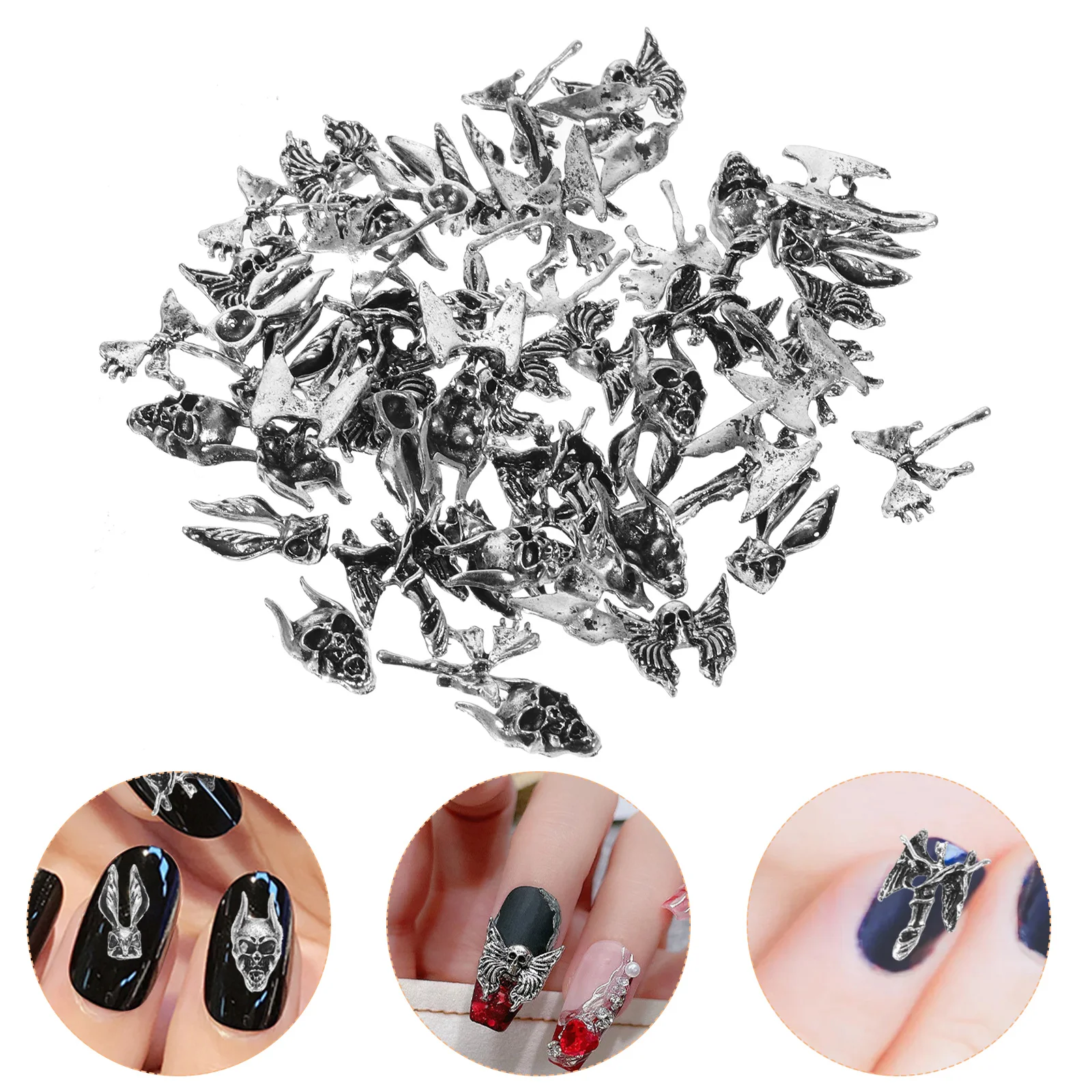 50 adet Retro Nail Art Charms Nail Art aksesuarları DIY tırnak dekorasyon cadılar bayramı tırnak Charms Punk tarzı Mix tarzı