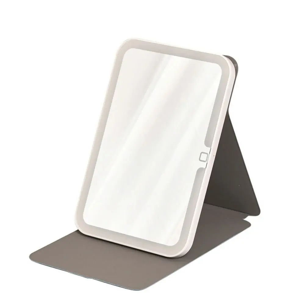 Foldable Fold Makeup Mirror Touch Screen Adjustable Light Cosmetic Mirrors Portable PU Leather Vanity Mirror Office