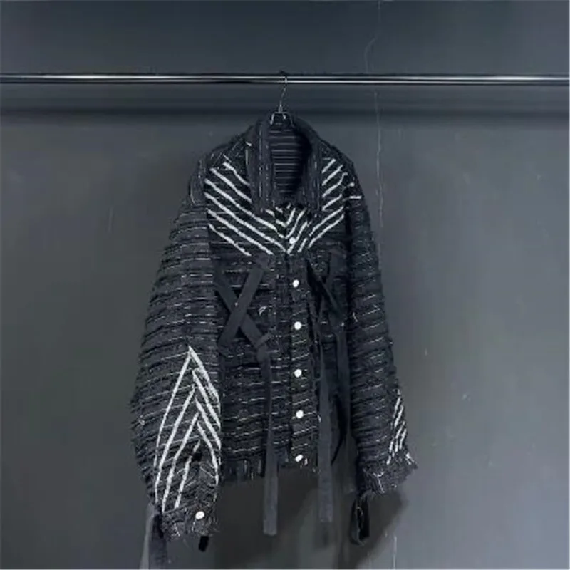 2024 Original design Autumn/Winter new black denim Beggar jacket jacket three-dimensional pocket streamers washed to do old