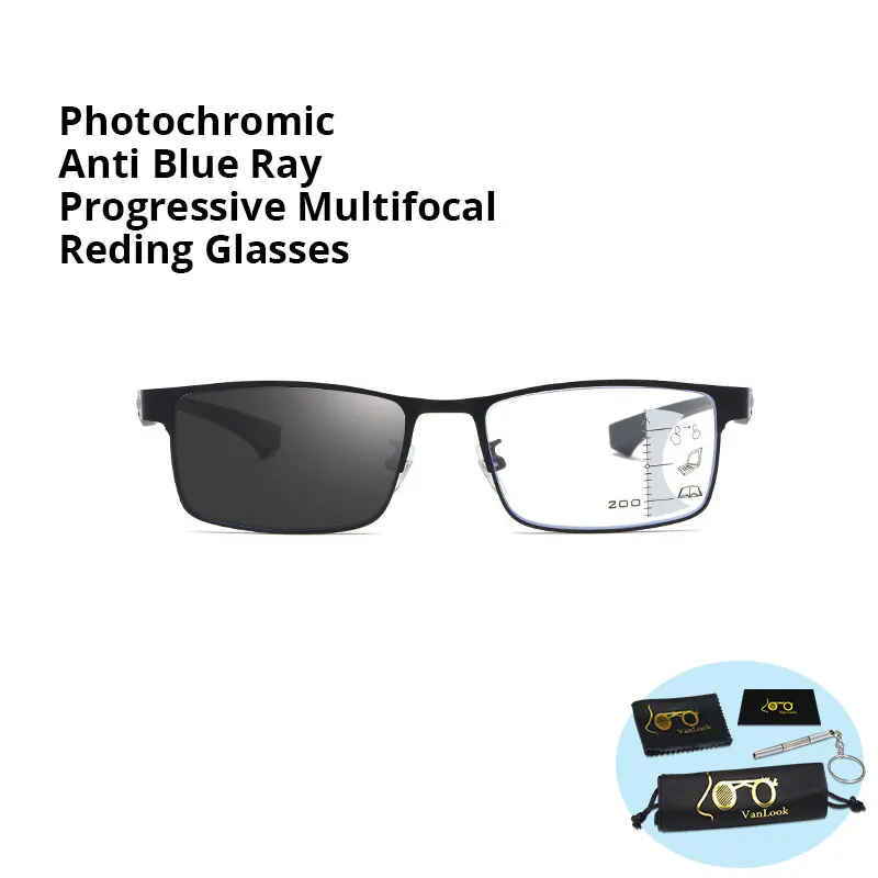 Photo chrome Lesebrille progressive multifokale Anti-Blaulicht-Presbyopie-Brille Männer Business-Brille Chamäleon-Linse 12 – Detail 8