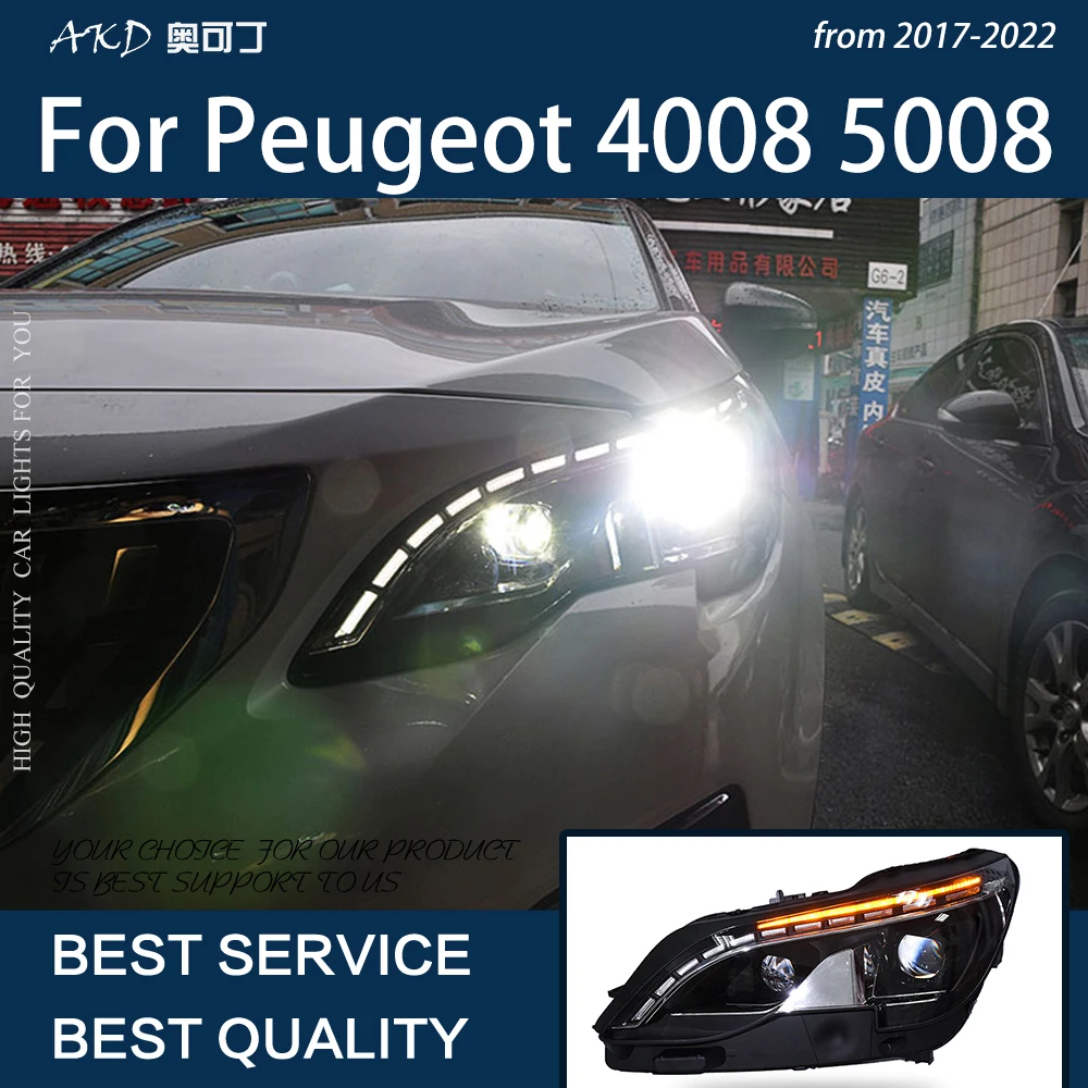 Car Lights For Peugeot 4008 5008 2017-2021 LED Auto Headlights Upgrade High Configure DRL Lease Projector Lens Accessories Lamp