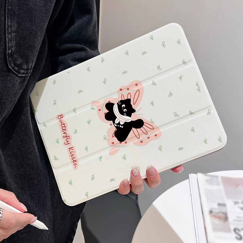 360° Rotatable Tri-Fold for Samsung Galaxy Tab S9 S10 FE A9 A11 S7 S8 Plus Painted Cover Tablet Butterfly Black Cat Gentle Girly