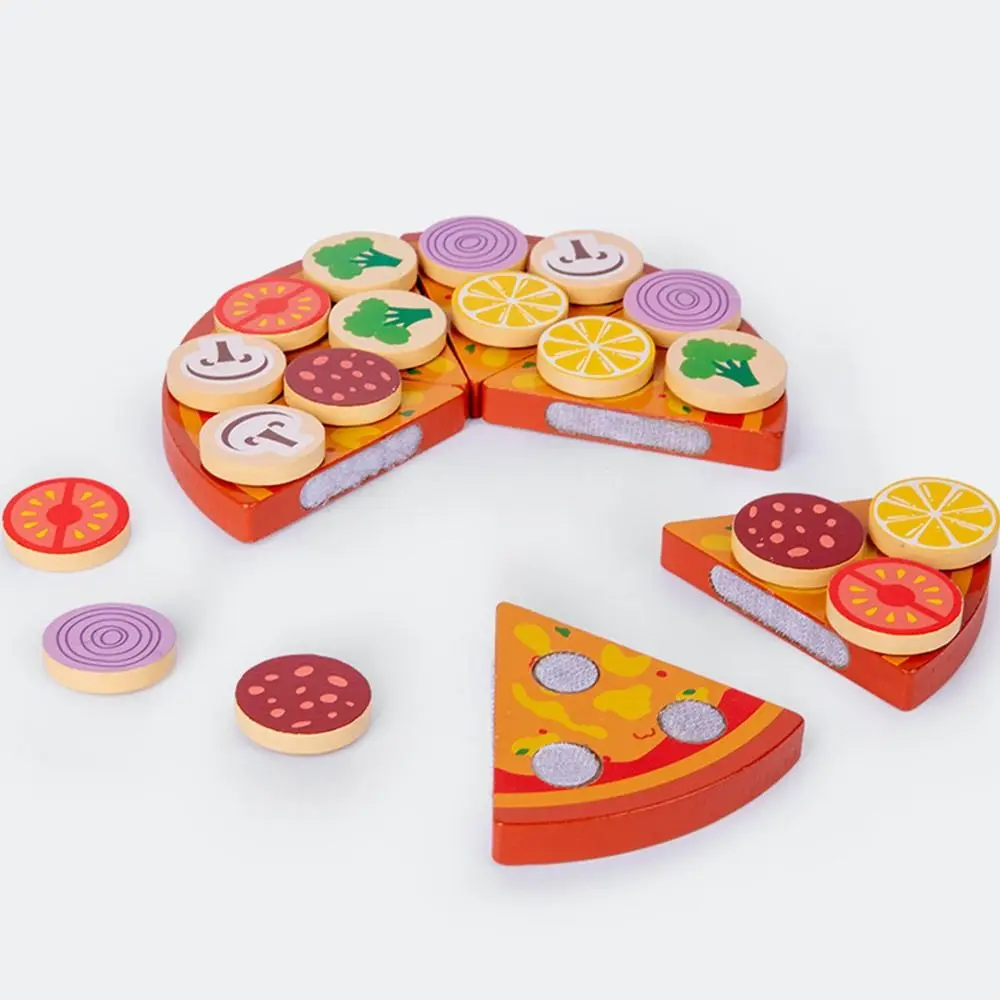 Divertido Multicolor Montessori madera dibujos animados Pizza jugando cocina DIY casa de juego educación temprana para
