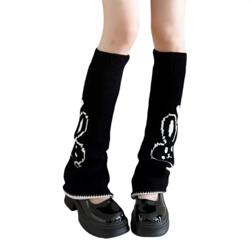 652F Acrylic Giữ Ấm Chân Thỏ Họa Tiết Co Còng Xếp Chồng Thiết Kế Trang Phục Dài Tất Cho Lớp Mùa Đông Phong Cách