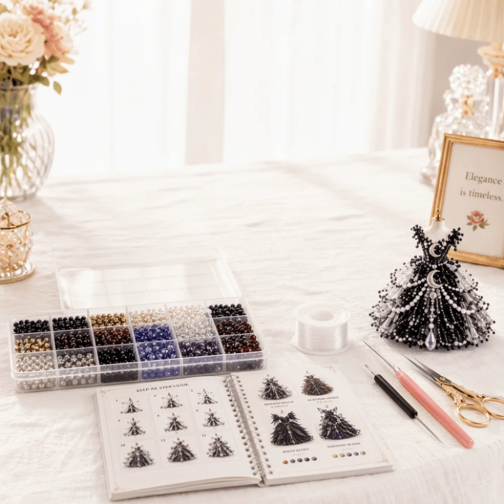 Tiny Beads 3D Beaded Dress Kit Dress Shape Cute Design Handmade Bead Art Kit Creative Craft DIY Bead Craft Kit Creative Activity