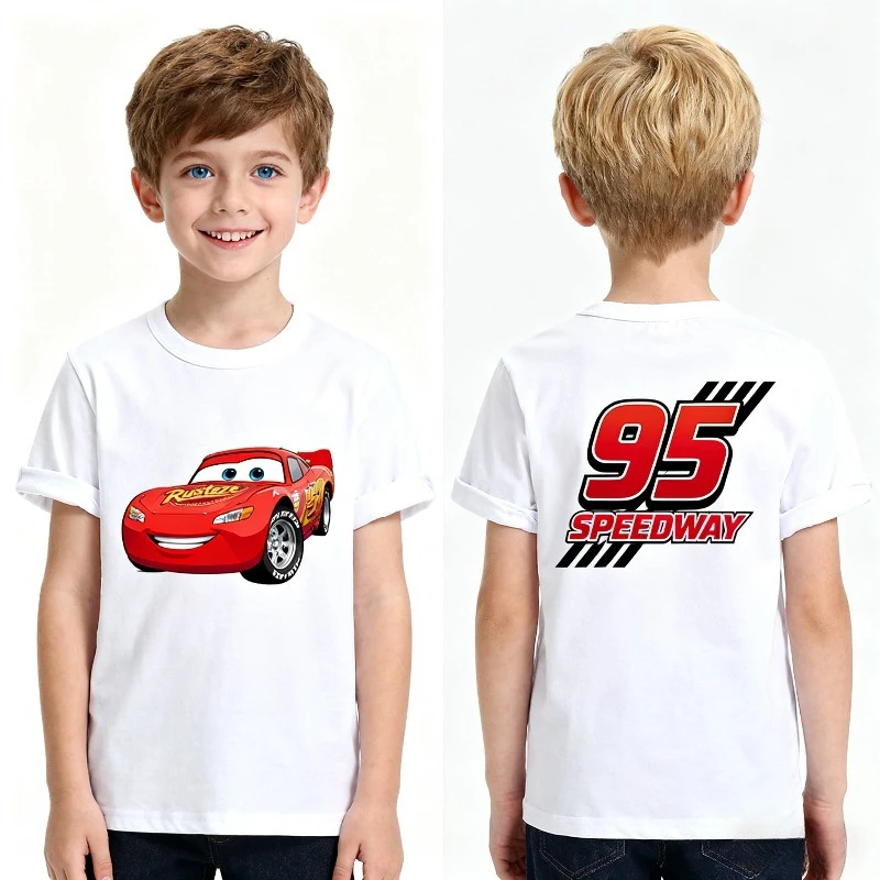 

Brand Disney Cars Trend Summer Print Crew Neck Cotton T-Shirt Boys and Girls Loose Casual Trend Student Gifts Kids Clothes Boys