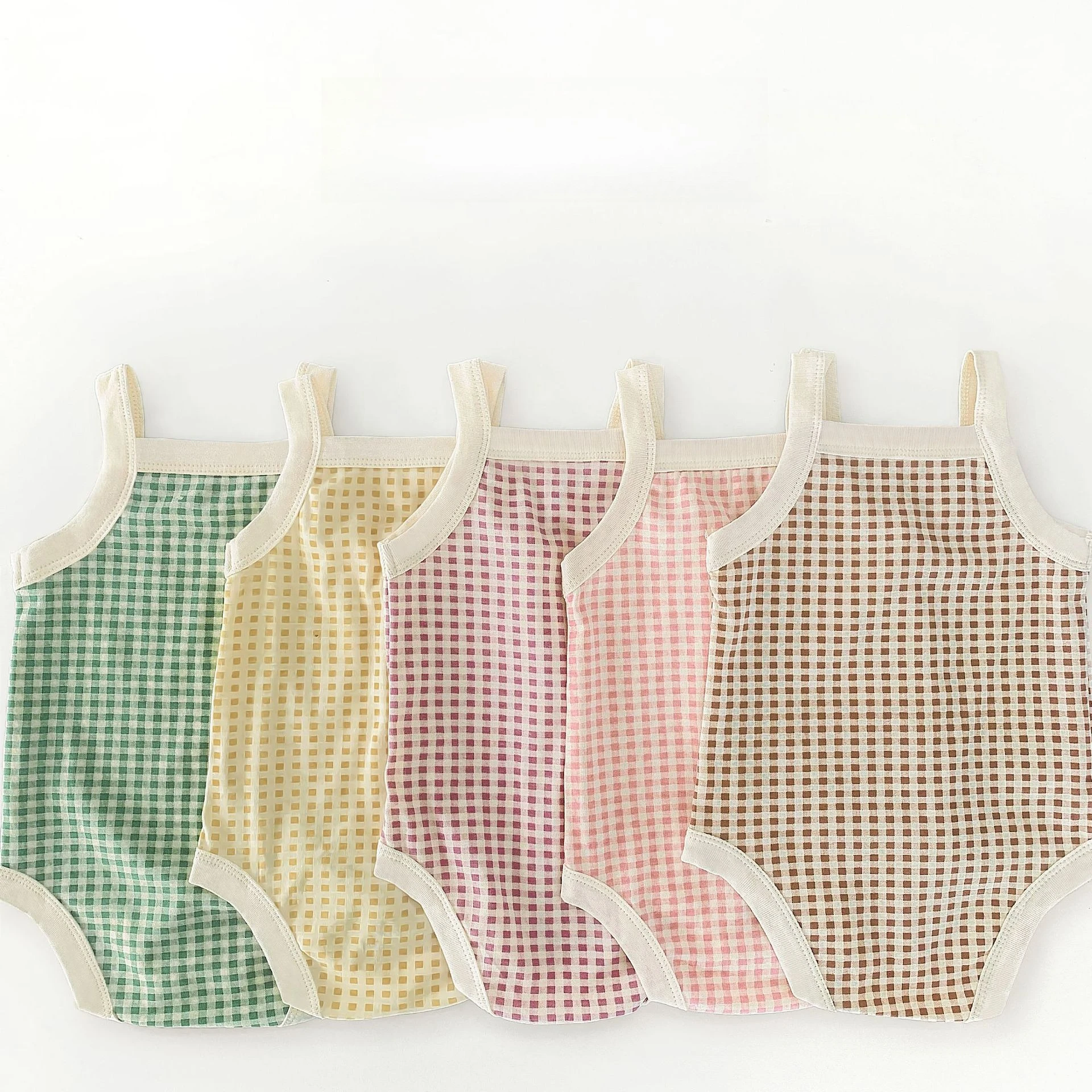 

Newborn Kids Summer Bodysuits 2025 New Casual Daily Lightweight Cotton Plaid Sleeveless Rompers Infant Girls Clothes