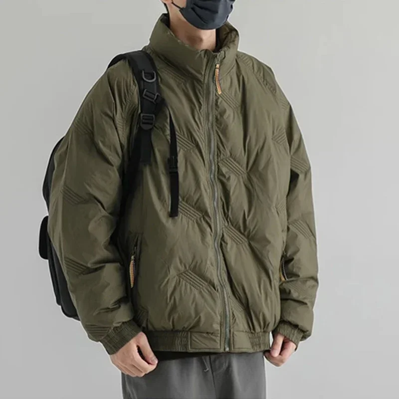 Winter American Fashion Vintage Parkas Jackets for Men Outdoor Windbreaker Y2K Casual Padding Coats Loose Embroidery Down Jacket