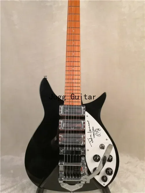 325 Short Scale 527mm 6 String Black Electric Guitar Bigs Tremolo, Gloss Paint Fingerboard, 5 Degree Angle Headstock