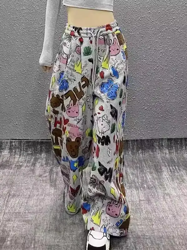 

plus Size Women's Casual Sports Pants High Waist Wide Leg Floor Length Fleece Lined Thickened Autumn Winter Trousers