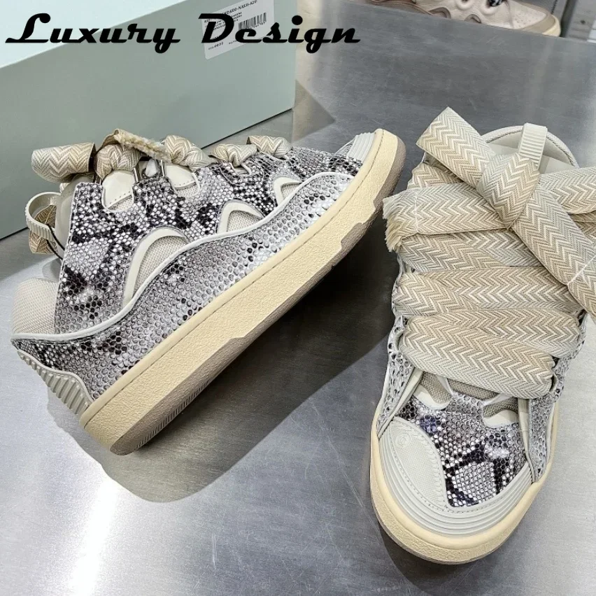 New Designer Brand Sneakers Platform Flat Shoes Women Sneakers Lace Up Round Toe Men High Quality Thick Laces Skateboard Shoes