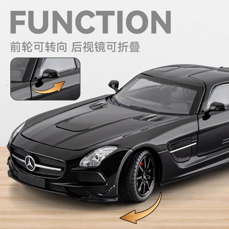 1:24 SLS Alloy Sports Car Model Diecasts Metal Vehicles Car Model High Simulation Sound and Light Collection Childrens Toys Gift