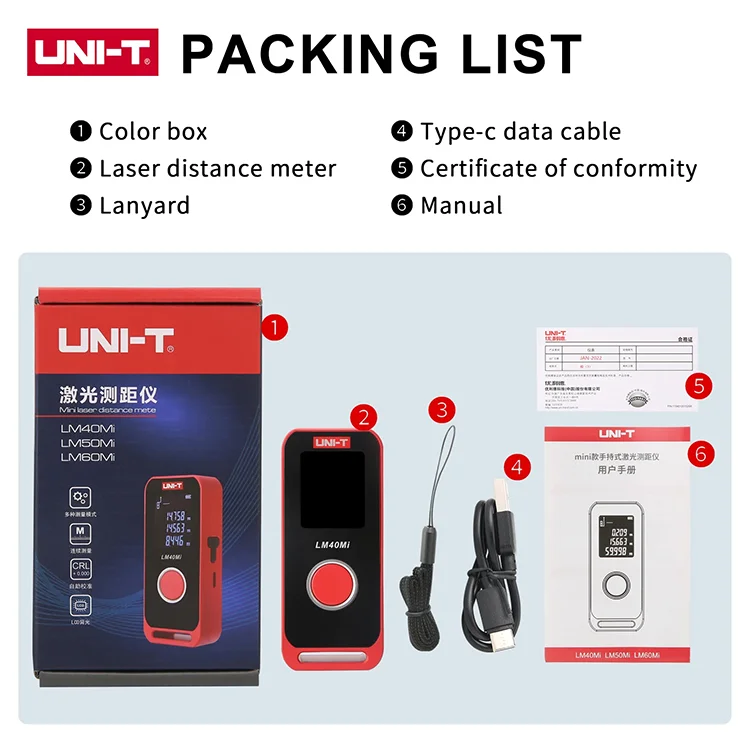 Uni-T Mini Laser Distance Meter Indoor Digital Range Finder 40m 60m LM40MI