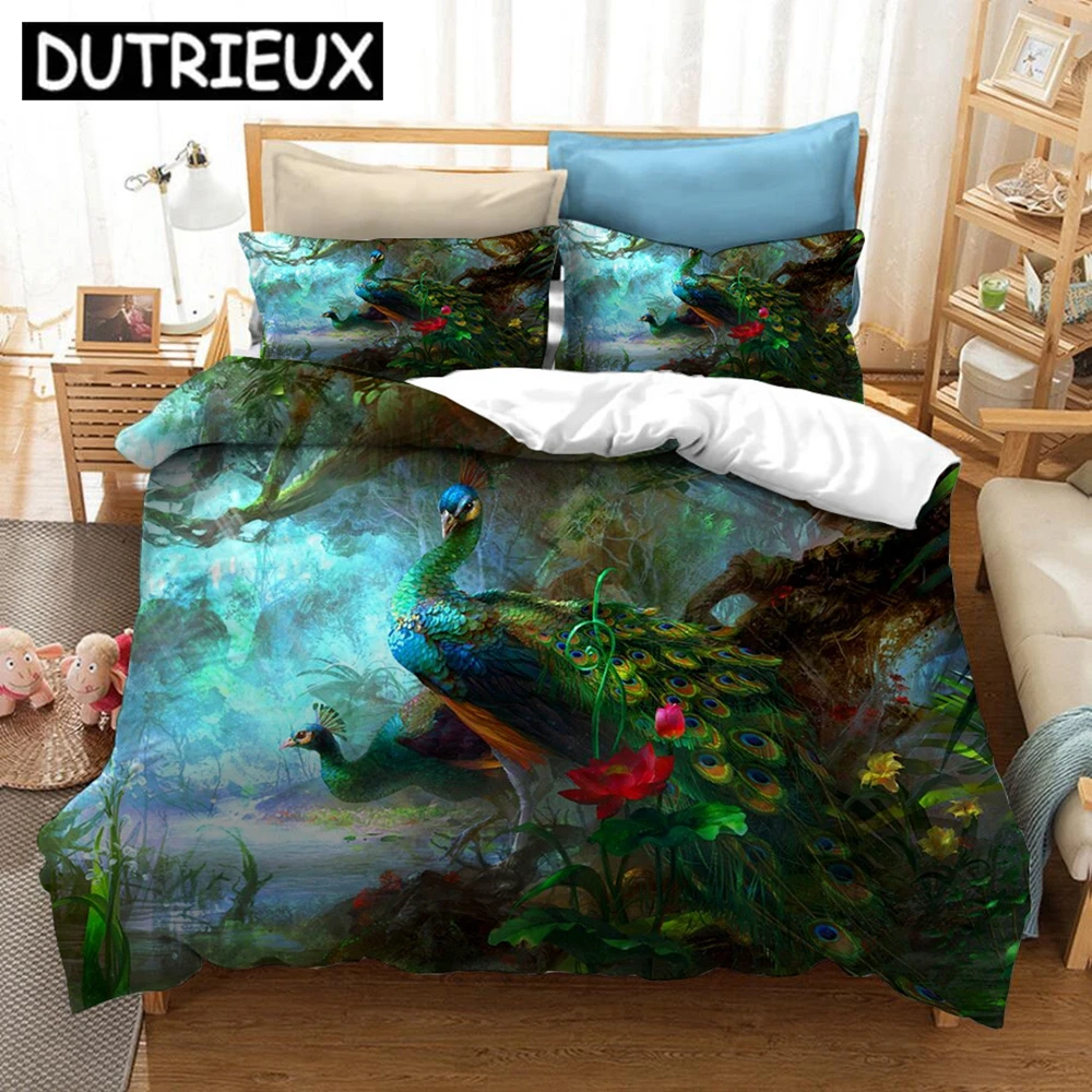 Animal Series 3D Printed Peacock Lion Dog Bedding Set Duvet Covers Pillowcases Comforter Bedding Set Bedclothes Bed Linen