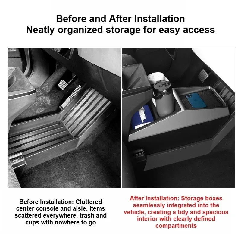 Für Tesla Cybertruck 2024-2026 Center Konsole Unter Lagerung Box Wasser Tasse Halter Unterstützung Organisation Fach ABS Auto Zubehör – Detail 2