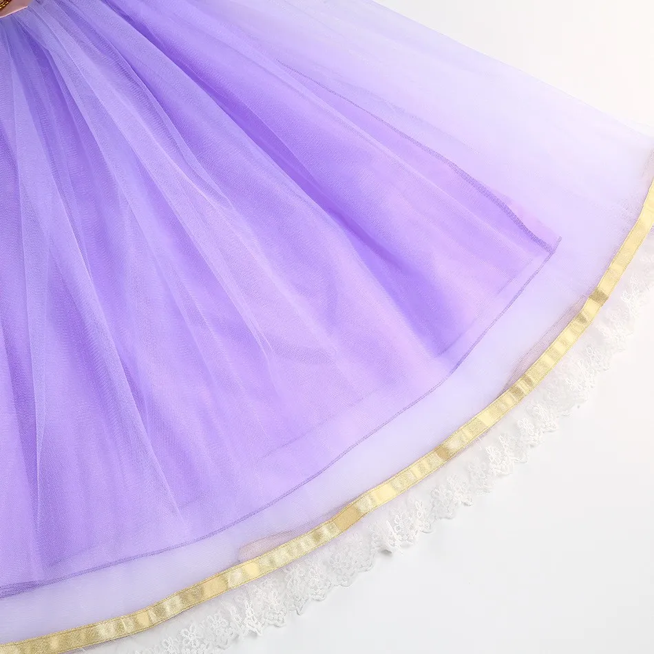 Rapunzel Purple Short Sleeves Tutu Skirt Lace Color Led  Dress Cartoon Role Play Costume Kids Halloween Party Ball Gown