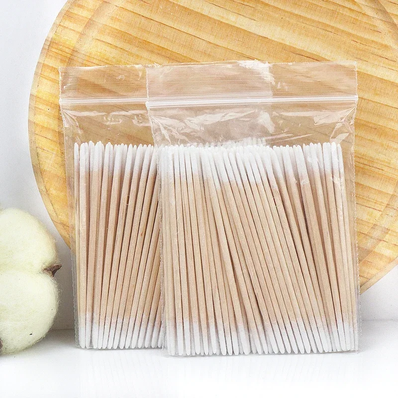 200/500/800PCS Ultra-compact Disposable Double-ended Wooden Cotton Swabs, Not Easy To Lint Eyelash Extensions Glue Removal Tools