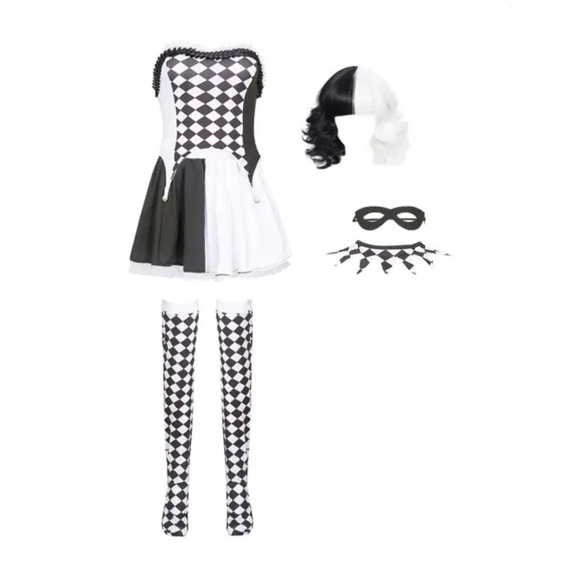 2025 NewAdult Women Sexy Harley Costume Halloween Movie Quinn Naughty Joker Clown Harleyquin Cosplay Fancy Dress Cruella De V AA