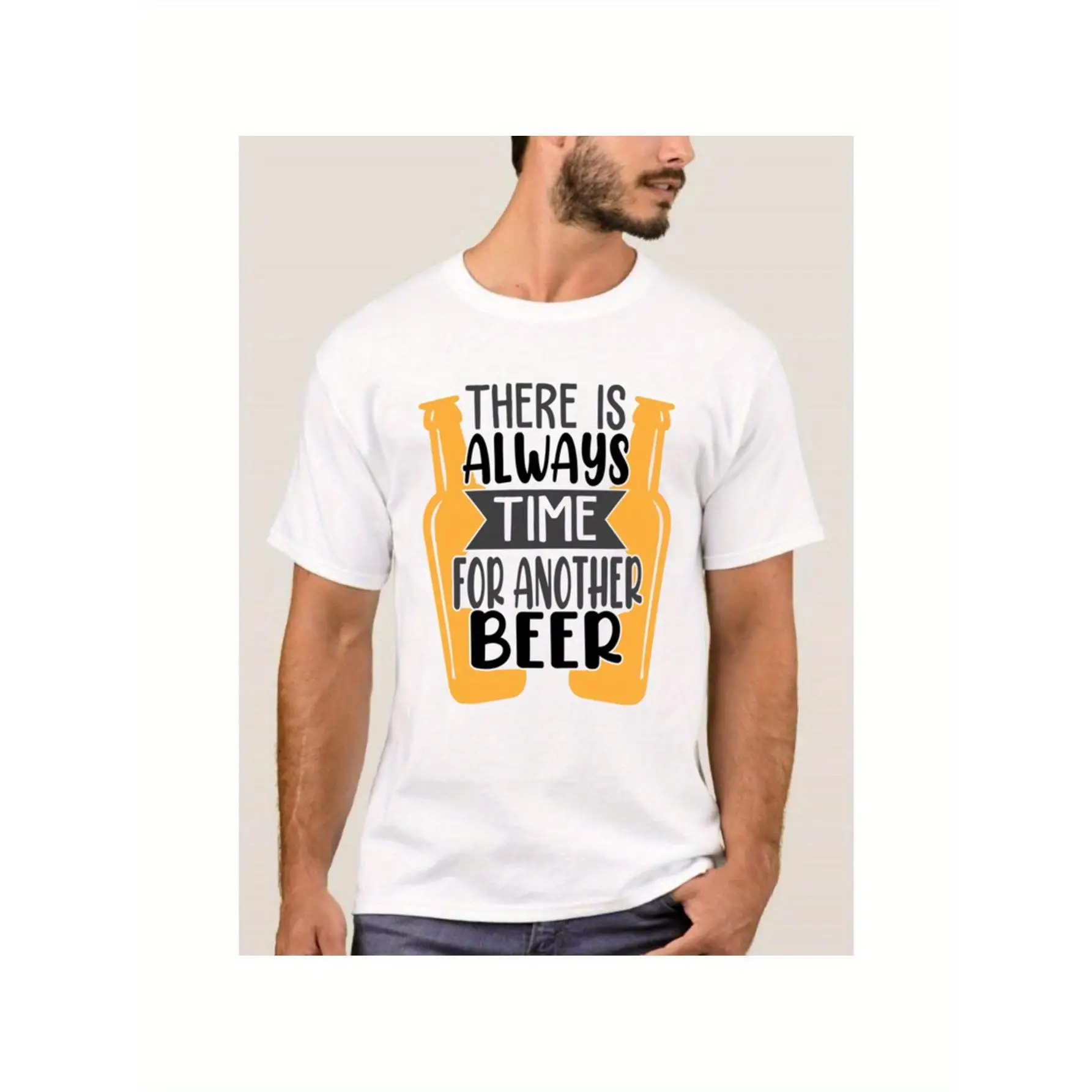 

Men's Funny Beer Slogan T-Shirt, "Time For Another Beer" Graphic Tee, Novelty Drinking Party Shirt