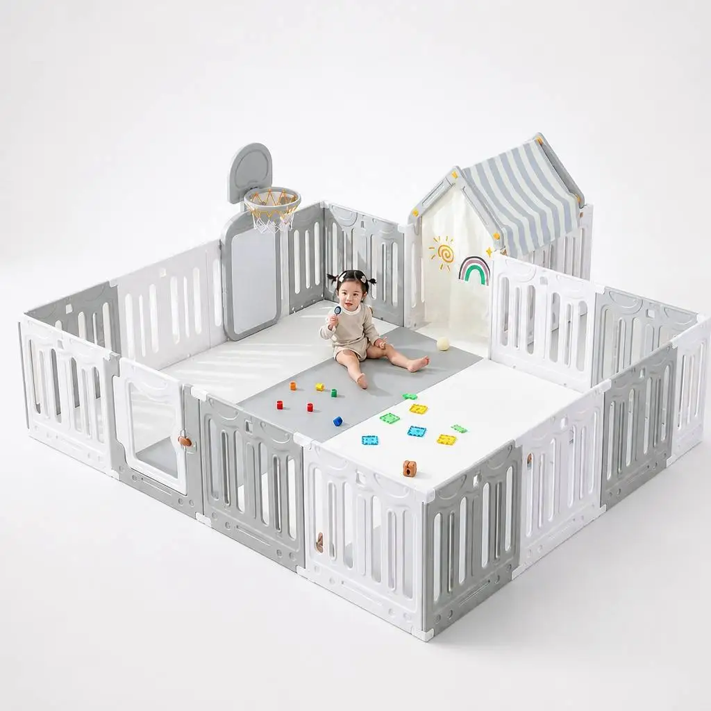 New Design Large Baby Play Pen Yard Indoor Safety Fence with Gate Foldable Modular for Toddler Kids Family Living Room Home