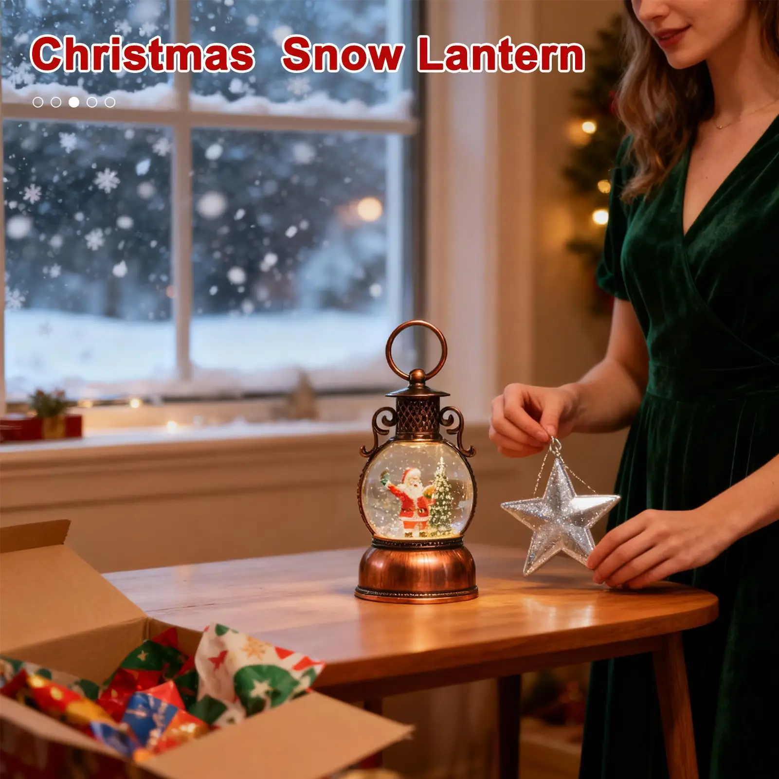 Santa globo de neve lanterna feriado de inverno 6 horas temporizador natal brilhante globo de neve decoração para amigos adolescentes homens mulheres lareira