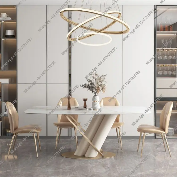 

Italian light luxury high-end bright rock slab dining table and chair combination household small apartment table modern simple