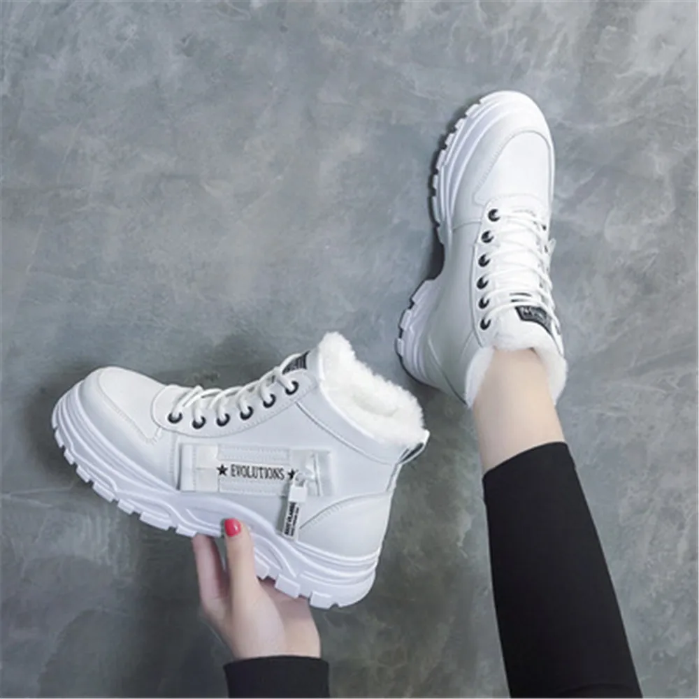 Newest Women Warm Snow Booties Ladies Winter White Ankle Boots Wedge Fur Round Toe Sneakers Fashion Casual Cotton Shoes Eu 35-40