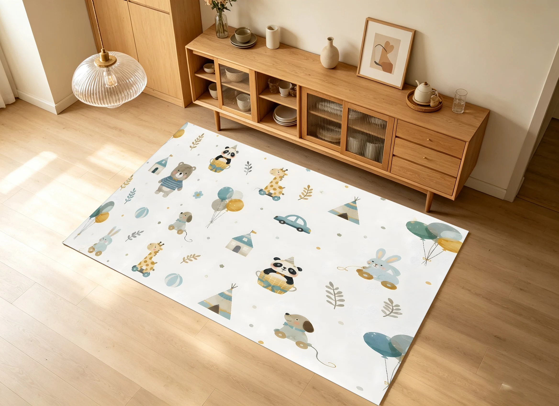 Cartoon Animal Velvet 2D Rug, Off-White, Soft & Comfy, for Living Room & Bedroom, with Premium Floor Decoration