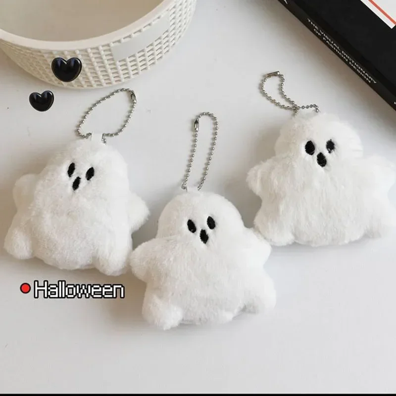 1/2pcs Cute White Plush Ghost Keychain School Bag Pendant Doll Cute Plush Bag Hanging Doll Key Chains Children Gift Accessories