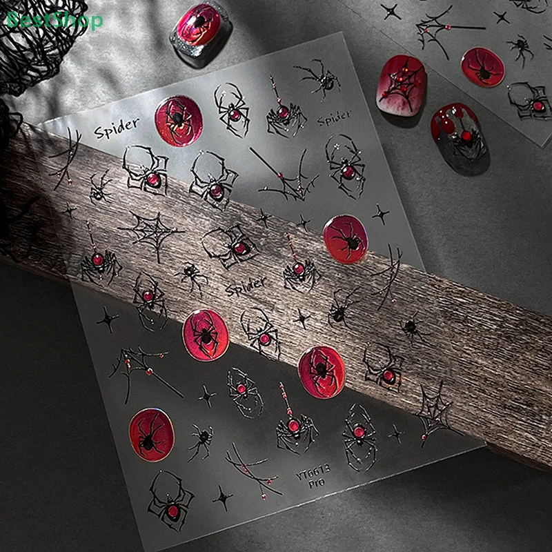 ♥♥♥3D Halloween Spider Nail Art Stickers Vintage Laser Jelly Decorative Decals DIY Manicure Decor Tool