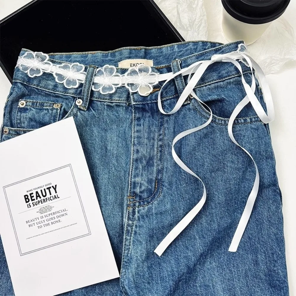 Moda Y2K Cintura in pizzo Cintura lunga con fiori floreali Cintura in vita stile coreano Abito sottile Cintura jeans Streetwear