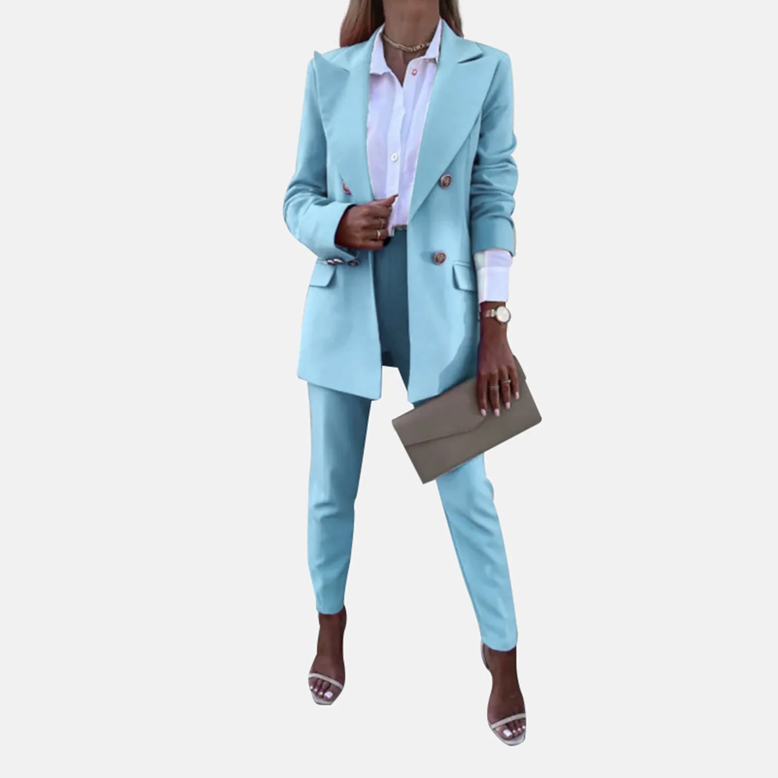 2024 Women\'s Formal Office 2PCS Pant Suits Solid Long Sleeve Jacket And Pants Set Female Spring Summer Elegant Matching Sets