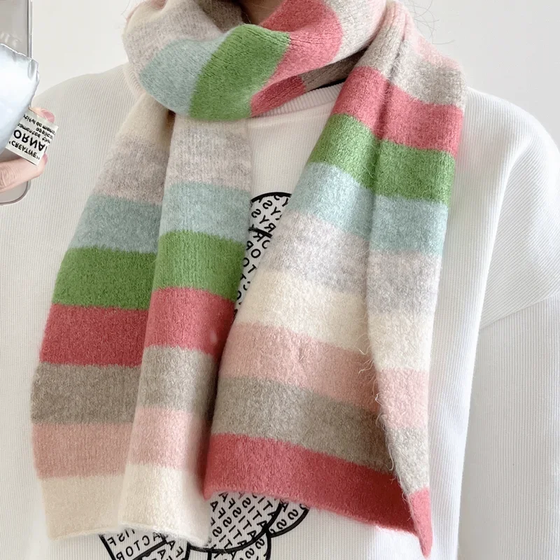 

Fashion Multicolor Stripe Scarf Warm Winter Small Narrow Shawl Women Lovely Fashion Casual Scarves For Women