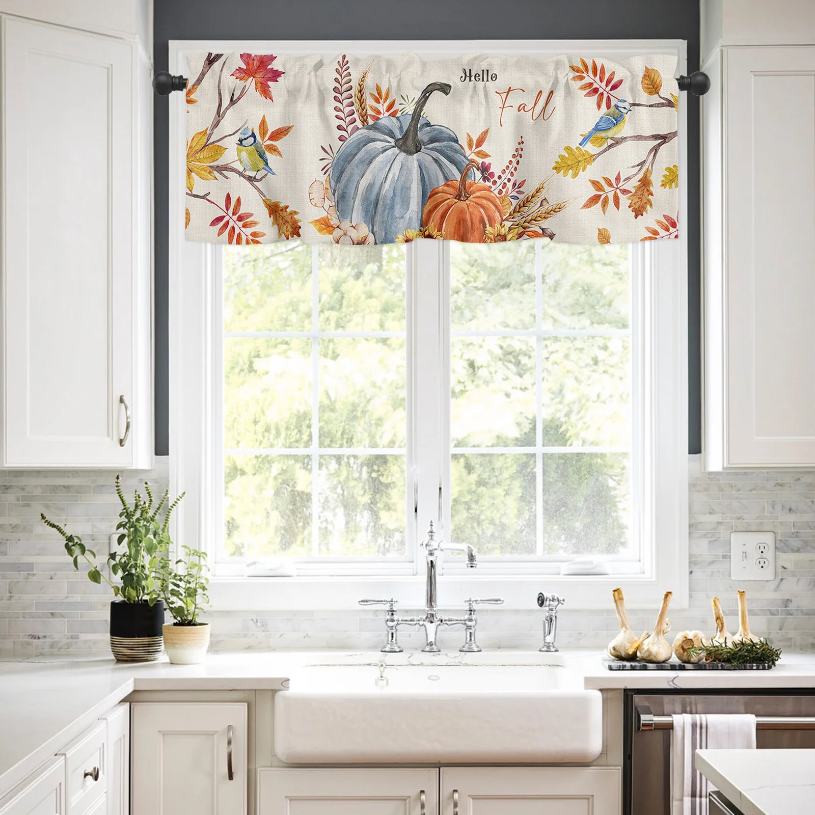 ZEDLIYU Valances for Windows Kitchen Living Room Small Window Valance Autumn Pumpkin Maple Leaves 1 Panel, 54 x 18 Inch