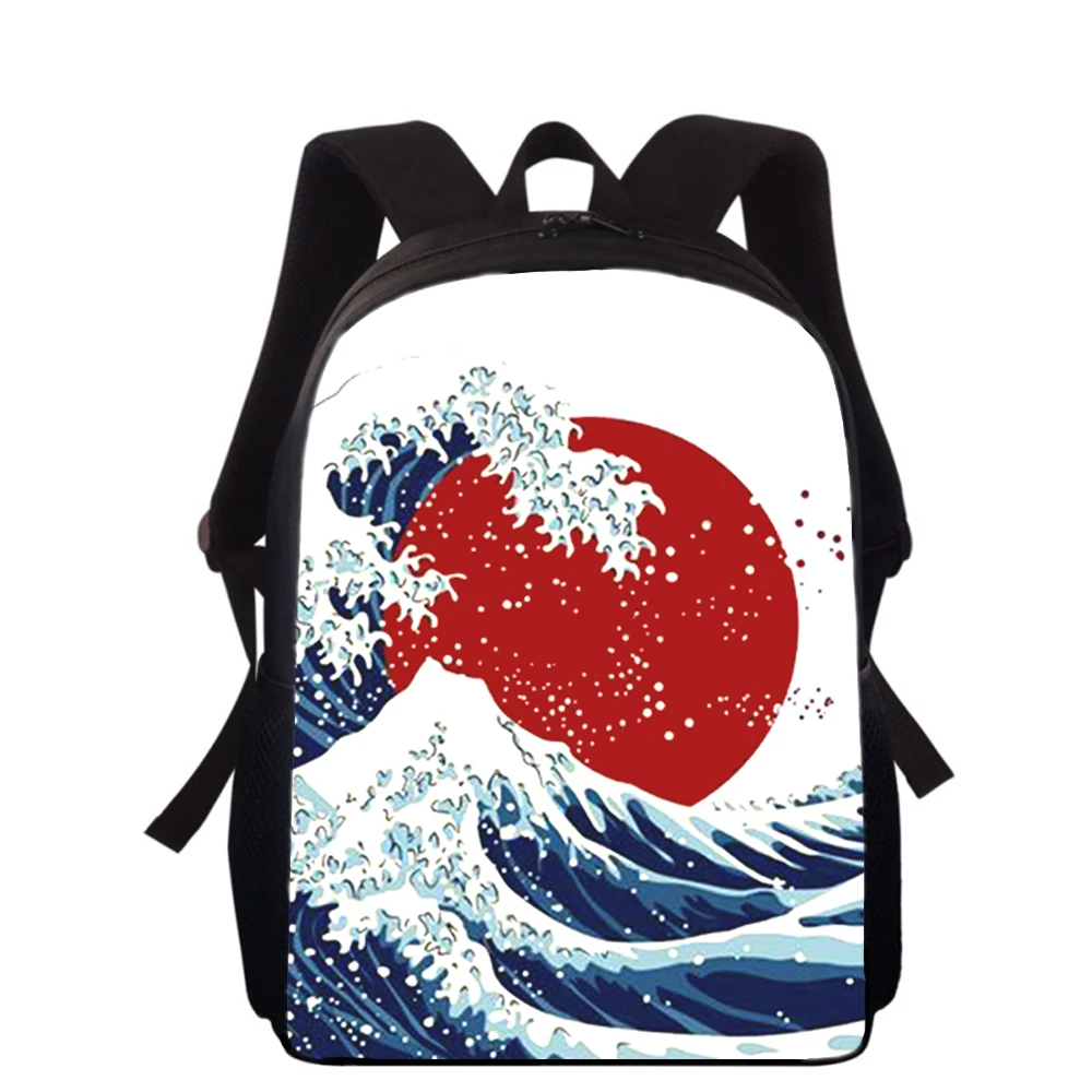 Sac à Dos de Peintures Artistiques Japonaises Ukiyoe pour Enfant, Sacs d'École Primaire pour Garçons et Bol, Sacs de Livres d'École Imprimés en 3D, 16 Pouces