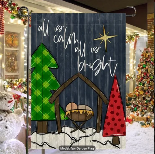 Christmas Garden Flag w/ Trees and Houses, 