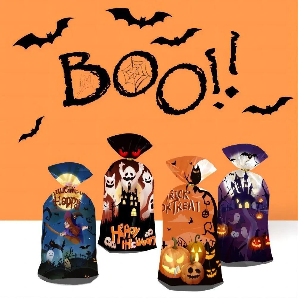 50pcs Reusable Halloween Candy Bag Exquisite Cute Snacks Candy Biscuit Bag Multi-functional Practical Drawstring Bag