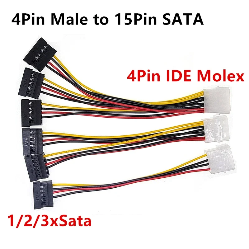 4Pin IDE Molex to 2x3Pin SATA 15Pin to 4Pin Male Y Splitter Hard Drive Power Supply Extension Cable 22AWG for Computer Upgrade