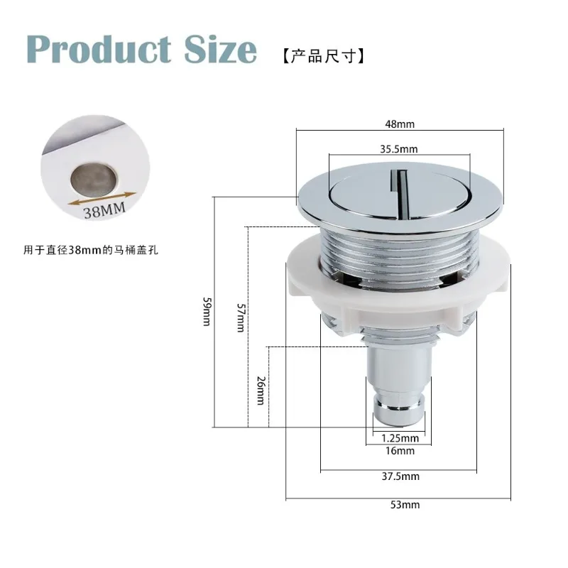 Picture 3: Cable Controlled Dual Flush Valve Kit 38mm Button Water Saving Toilet Tank Drain Assembly with Wire Actuator Bathroom Parts