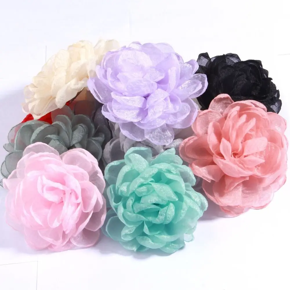 Handmade Artificial Flowers Wedding Dress Decoration Burned Edge Mesh Rose Head DIY Hair Accesorries 9.5CM Burnt Edge Flower