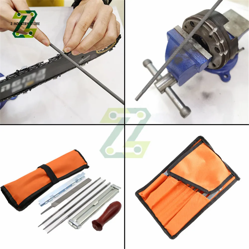 Professional Chainsaw Chain Grinding Kit Hardwood Handle + Round / Flat File Guide Bar Sharpener Tools Set 7Pcs/Set