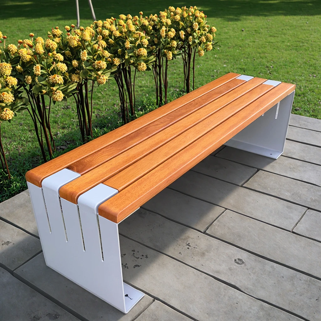 

High-Quality Wooden Outdoor Bench Metal Chair Seating Stainless Steel Garden Bench Seat Rest Long Chair Seat Patio Benches