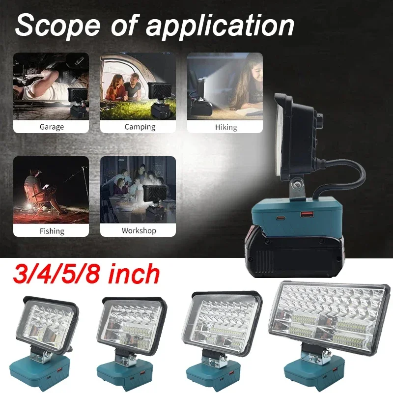 3/4/5/8 Inch LED Work Light Flashlight for Bosch 18V Li-ion Battery Cordless Jobsite Light Spotlight with 18W USB Type-c Output