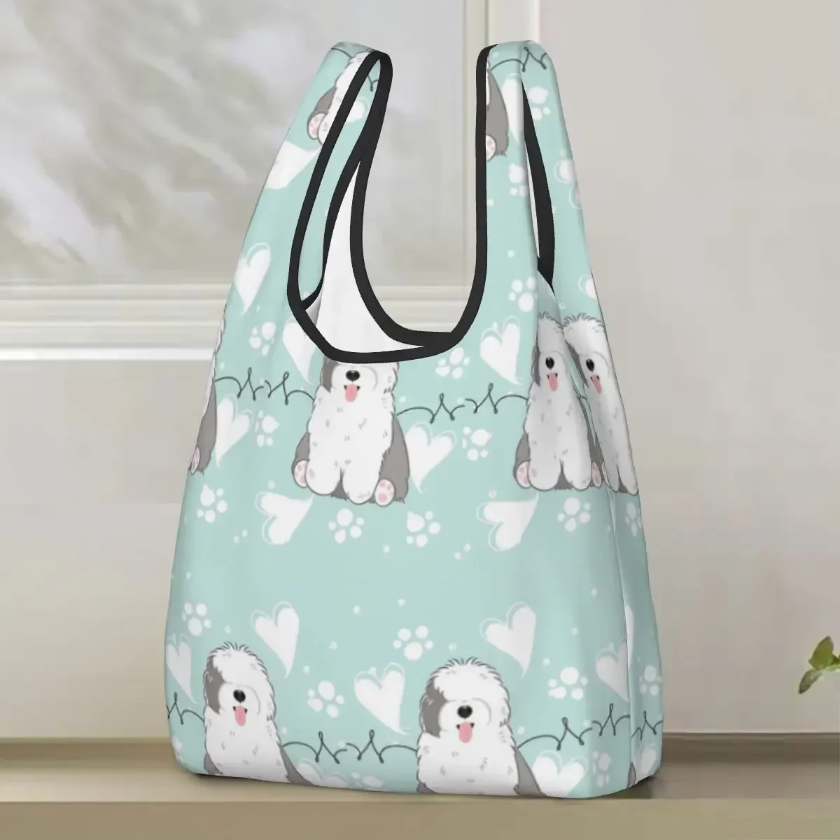 Love Old English Sheepdog Shopping Bag Portable Tote Bags Reusable Shoulder Shopper Bag Groceries Handbag