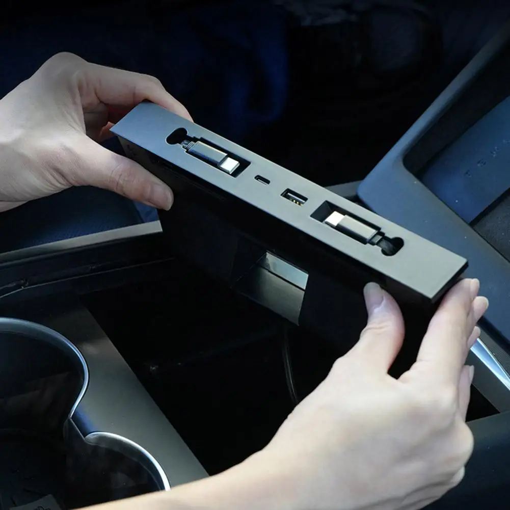 For Tesla Y Center Console USB Docking Station Hub With Cigarette Lighter Adapter Fast Charging Accessory Interior