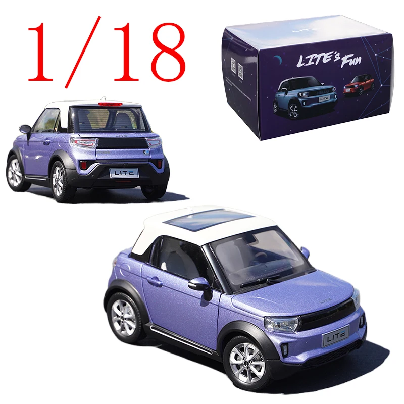Odlewany model BAIC w skali 1/18, model ze stopu BAIC BJEV LITE Afcfox, fioletowe pojazdy zabawki dla chłopców, prezent, oryginalne opakowanie.